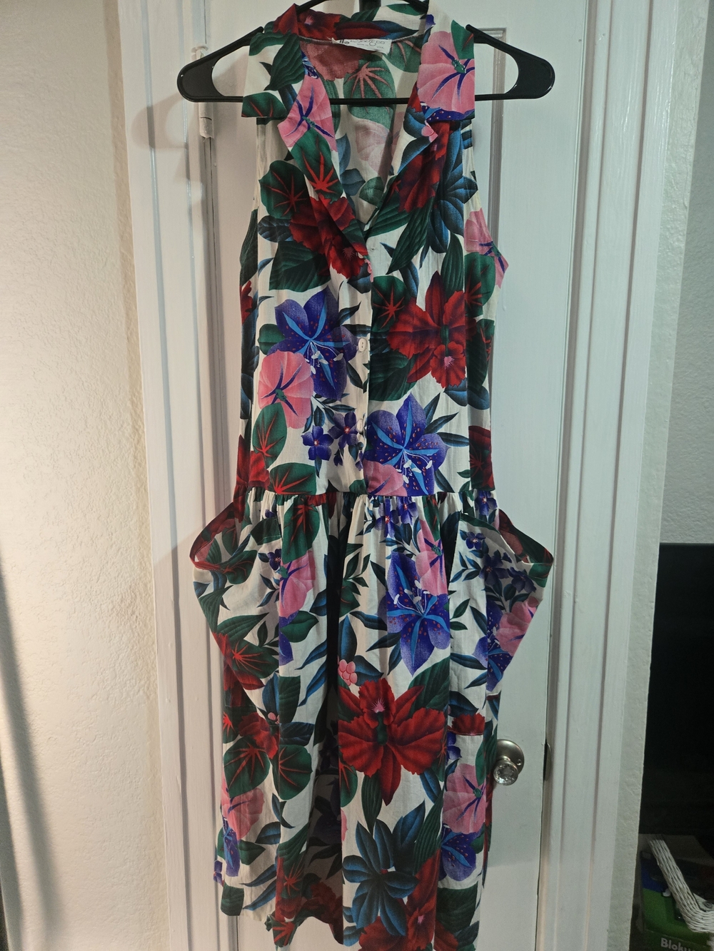 70's Vintage Girls Floral Button-Front Sundress in Multicolor 100% Cotton